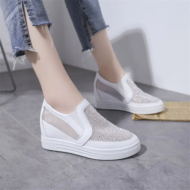 

Breathable Mesh Bling White Platform woman shoes 2019 summer shoes woman Fashion Increased Slip-On Casual ladies shoes female