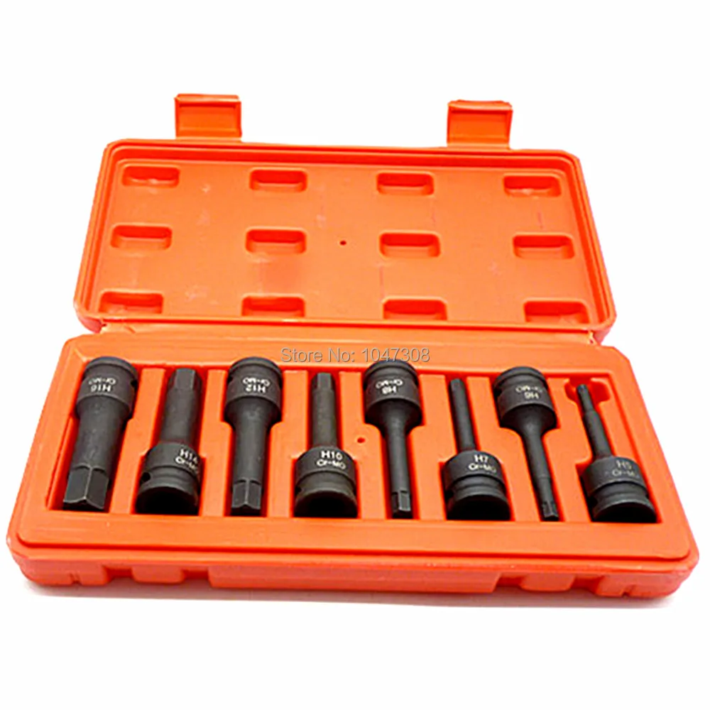 8 Piece 1/2" Sq Dr Metric Impact Socket Set H5 H6 H7 H8 H10 H12 H14 H16