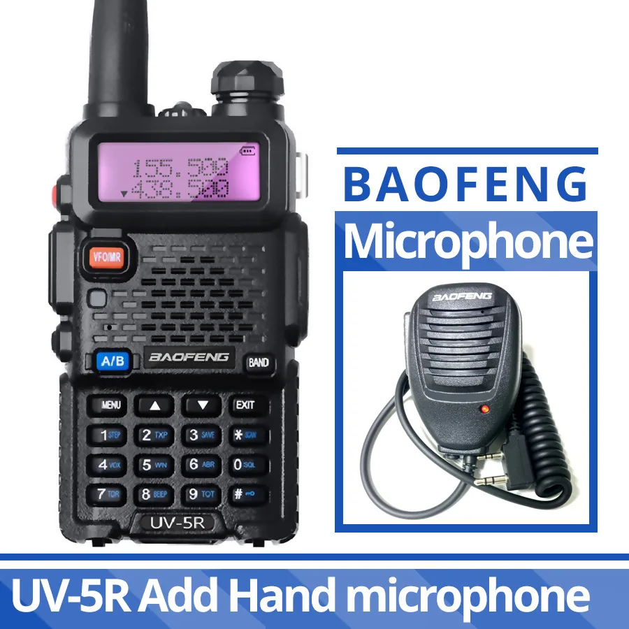 Портативная рация Baofeng UV-5R Двухдиапазонная UV 5R портативная CB радио UHF VHF портативная UV 5R двухсторонняя радио для охотничьей радиостанции - Цвет: 5R Add Microphone