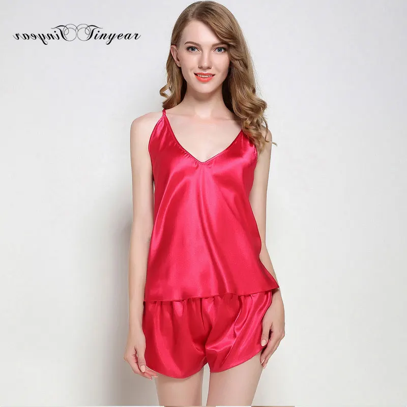 Tinyear женские атласные комплект нижнего белья sexy v-образным вырезом без рукавов
