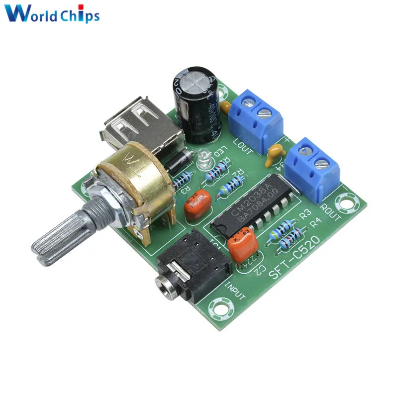 

PM2038 Dual Track 5Wx2 Amplifier Board 5W+5W Module USB Power Supply DC 2-6V