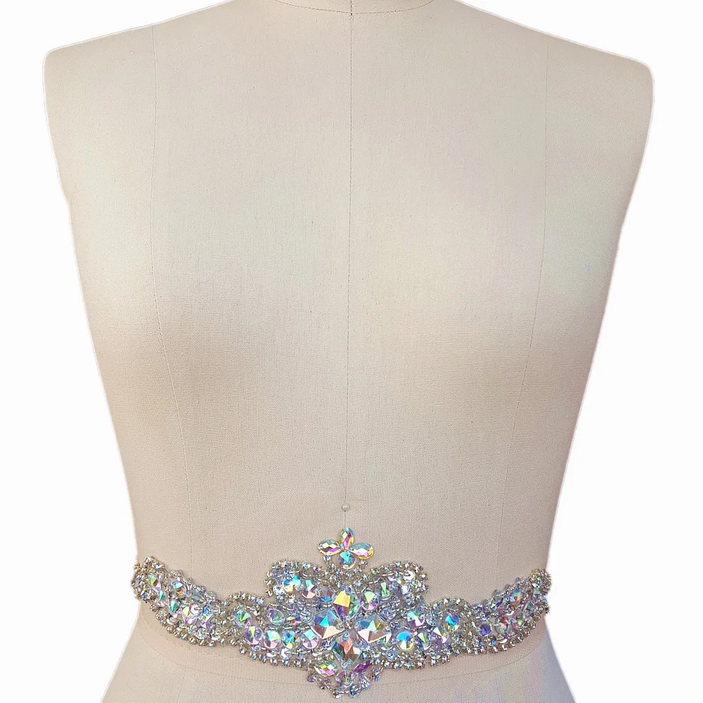 

Bright 9x30cm Beaded clothes Sew on Rhinestones Appliques and Patches For Evening Wedding Dress Prom Waist sash decoration Belt
