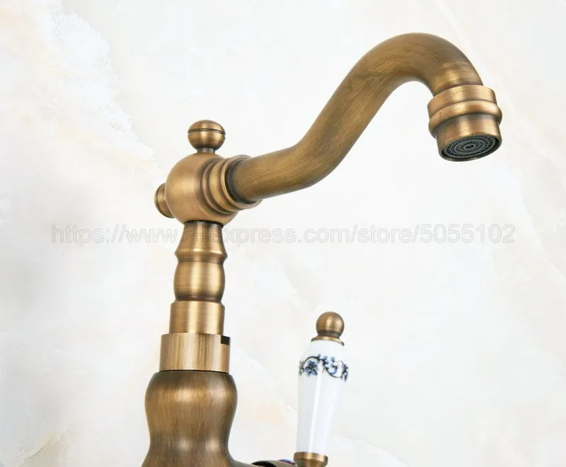 Antique Brass Retro Style Single Hole Basin Faucet Deck Mounted Single Handle Hot And Cold Water Tap znf609