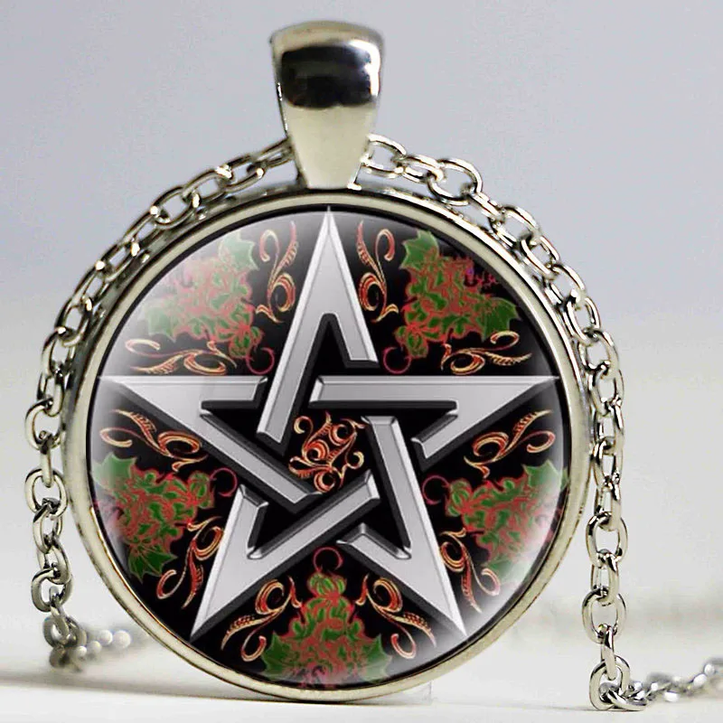 Эффектное ожерелье Эзотерическая пентаграмма ожерелье из стекла кабошон звено цепи колье Модные женские ювелирные изделия - Окраска металла: 4