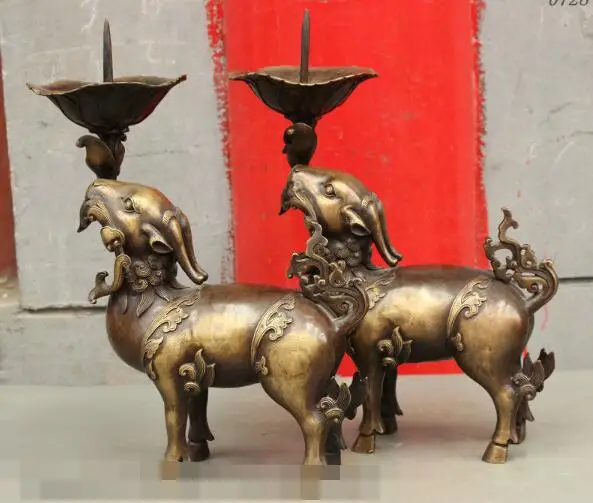 

S02682 15 Chinese Dyansty Palace Pure Bronze Zodiac Sheep Zun Candle Holder Candlestick