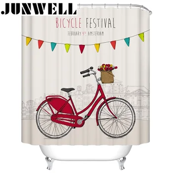 

13PCS SET Polyester Waterproof Fabric Shower Curtains with 12 hooks 3D printing Bike bath Curtain set