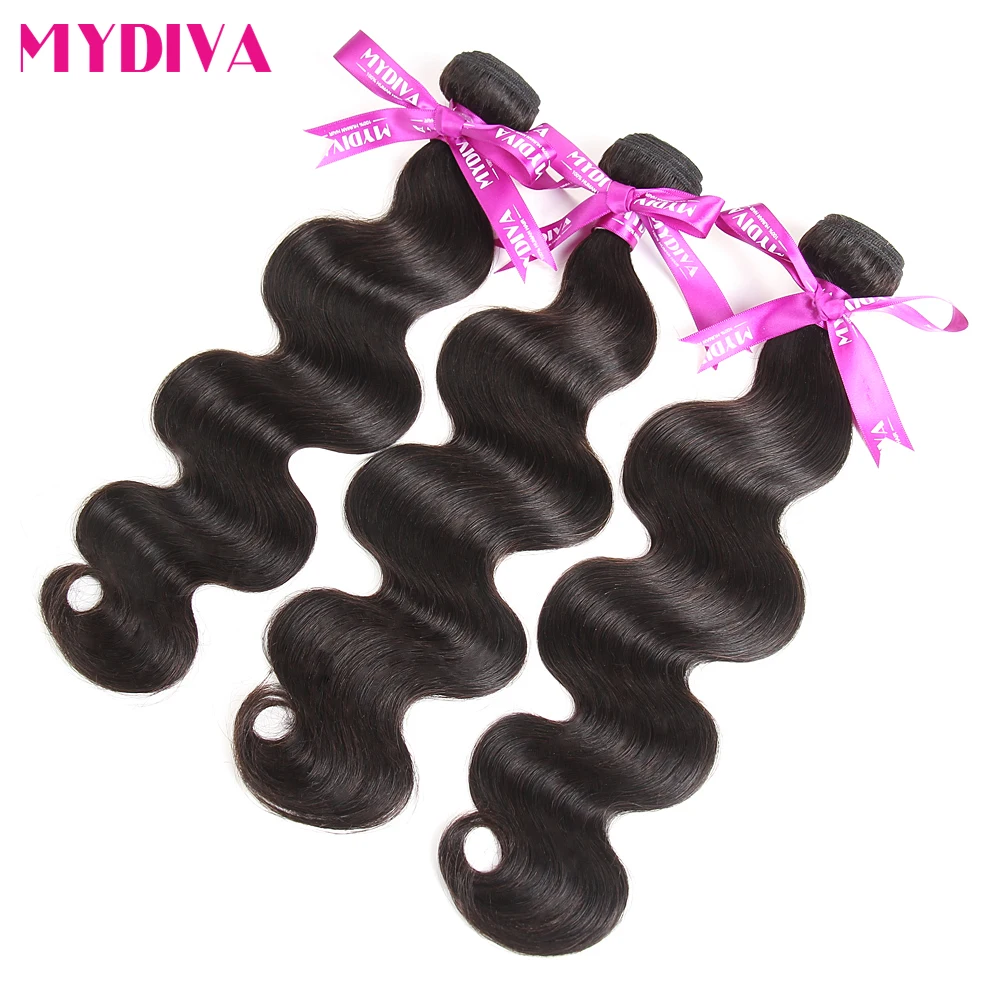 Mydiva, перуанские объемные волнистые человеческие волосы для наращивания, 3 пряди, с кружевной застежкой, 4 шт./лот, не Реми, волосы для плетения, пряди с застежкой