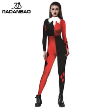 NADANBAO Suicide Squad Harry Quinn Impreso Cosplay Costume Bodysuit Halloween Costumes Plus Size Jumpsuit