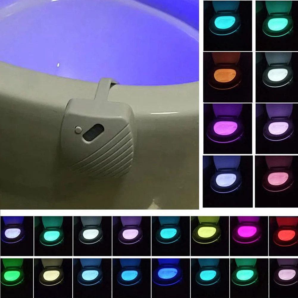 PIR Motion Sensor Bathroom Toilet Light Seat 24 Colors Backlight For Toilet Bowl Battery