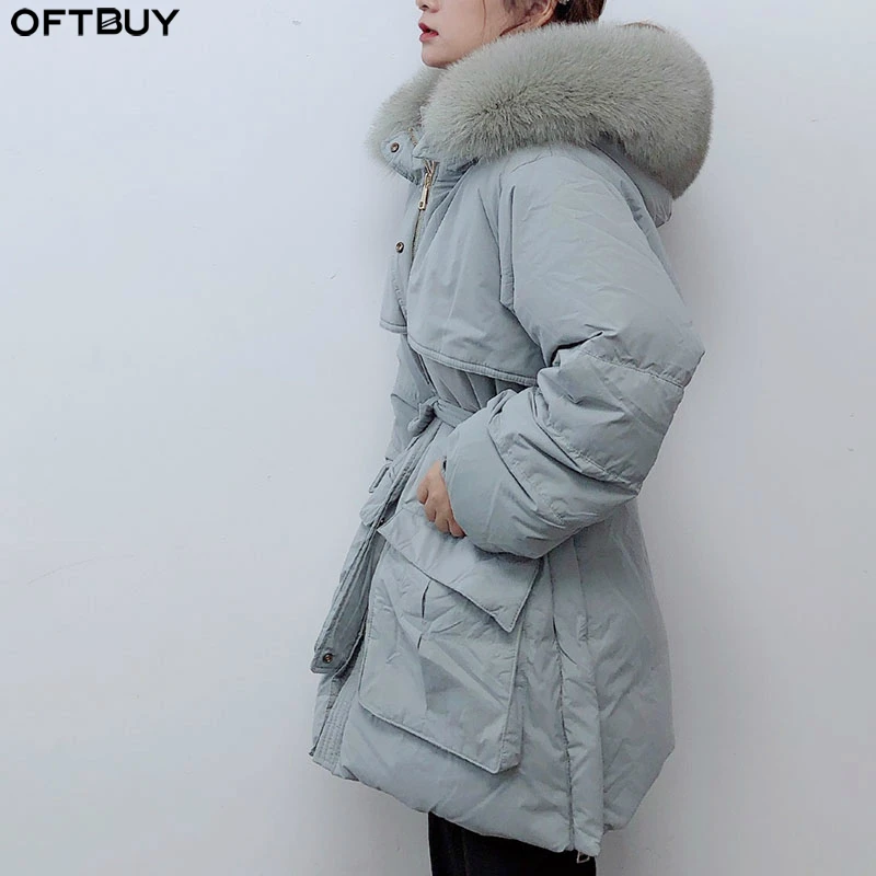 

OFTBUY 2019 Real Fur Coat Winter Jacket Women Duck Down Coat Long Parka Natural Fox Fur Collar Thick Warm Outerwear Streetwear