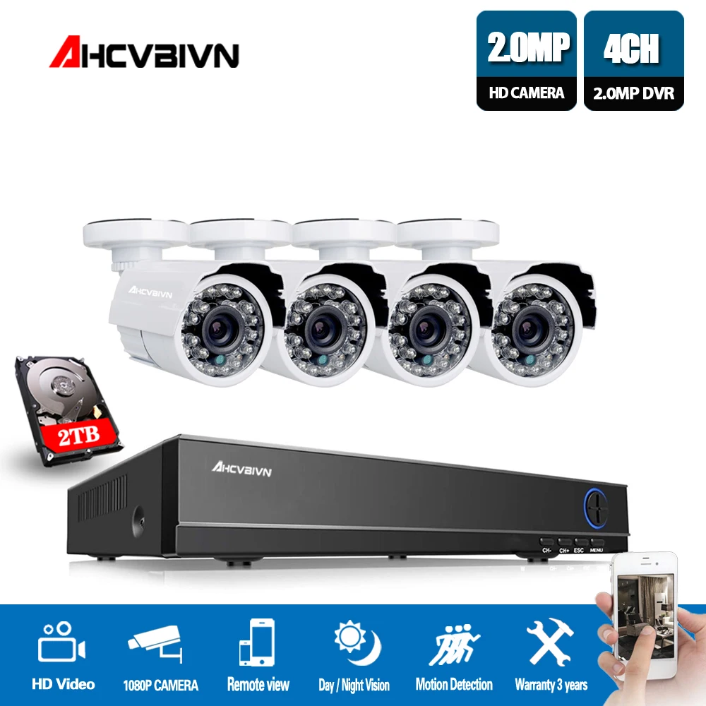  2TB HDD 4CH AHD 1080P Video DVR IR visión nocturna CCTV sistema de cámara de seguridad MP impermeab