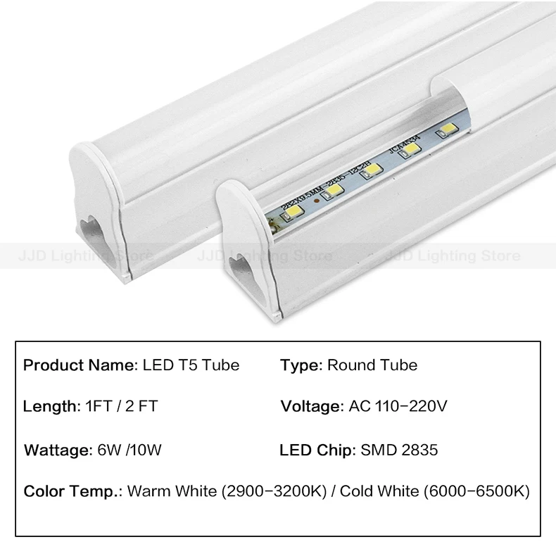 Светодиодный трубки T5 встроенный светильник 1FT 2FT светодиодный люминесцентная лампа настенная лампа 6 Вт 10 Вт Lampara ампулы, холодный и теплый белый 110V 220V лампа светильник