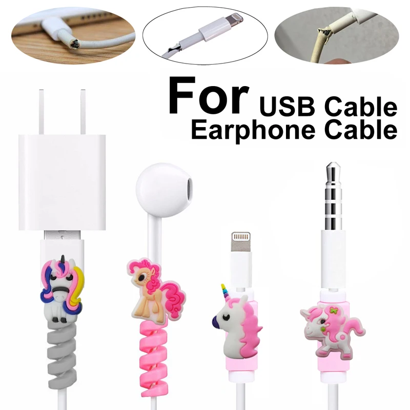 12 шт. мультфильм Единорог USB кабель протектор для iPhone 5 6 7 8 Plus X Xs Xr данных провода