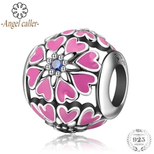 Ангел абонент 925 пробы серебро, розовый цветок от сердца к сердцу бисер Подвески fit Для женщин Браслеты и ожерелья ювелирных изделий высокое качество