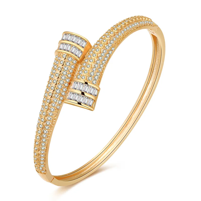 

Luxury Brand Copper Gold-color Bracelet Anniversary Jewelry Europe Design Cubic Zircon Bracelet Bijoux Love Bangles Pulseira