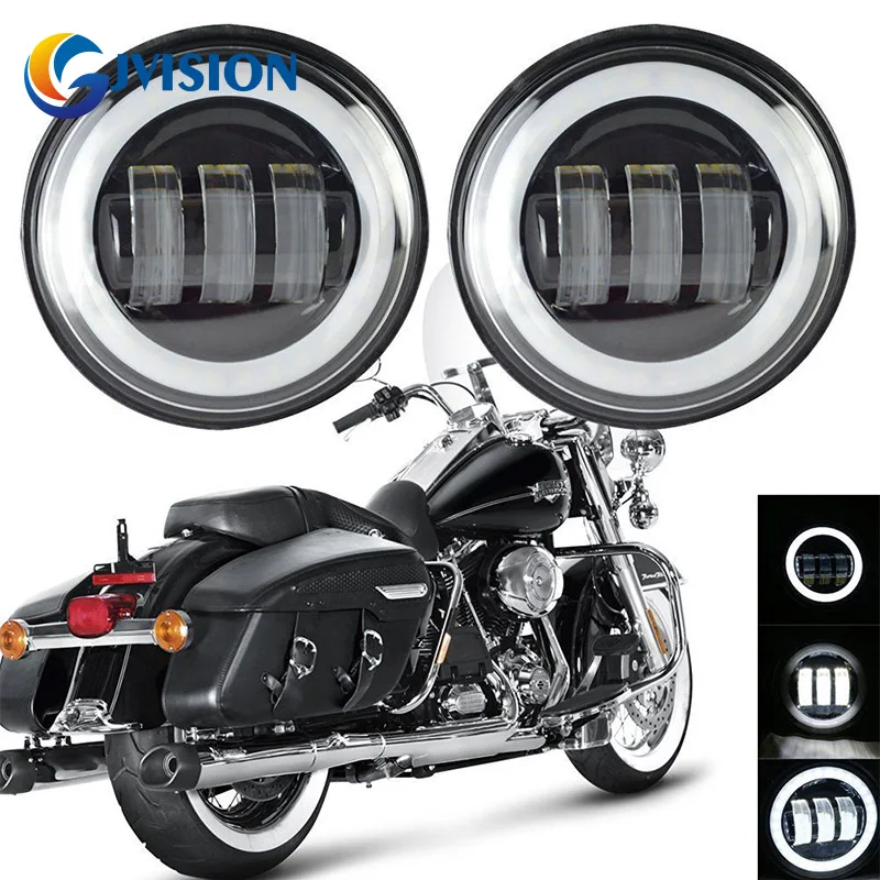 1 Pair 4.5 INCH LED Auxiliary Lamp Spot Passing Projector Fog Light with Angel Eyes DRL Full Halo For Harley Motorcycle |
