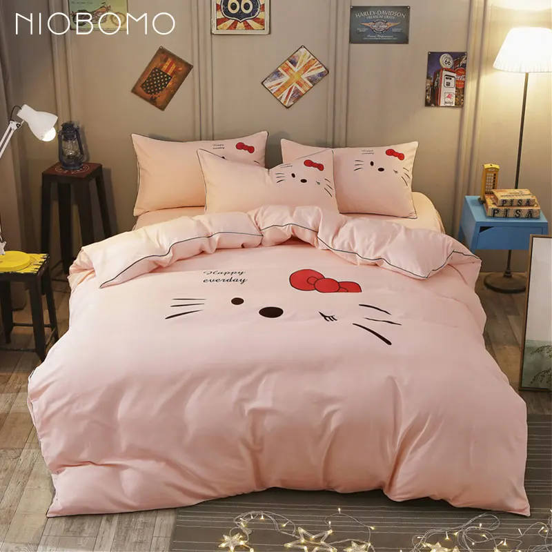 

NIOBOMO 4Pcs/Set Cartoon Cat Nordic Home Bedding Set For Home Bed Cover Sheet Pillow Cases Home Children Room Cover Bedding