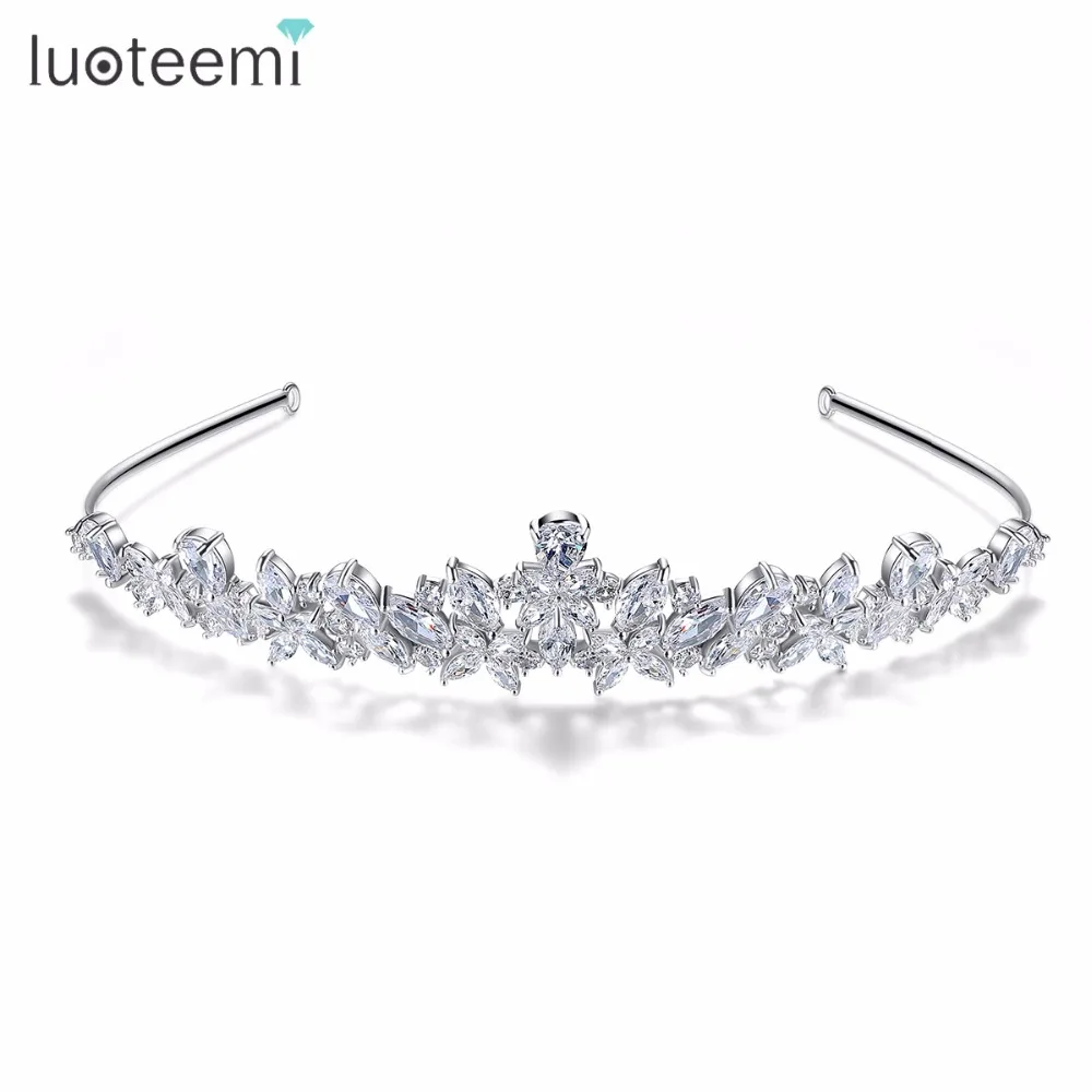 Luoteemi Роскошные принцессы Queen Pageant Ясно CZ Цветок Оголовье Для Bridal кристалл тиара коронки Свадебные Аксессуары для волос