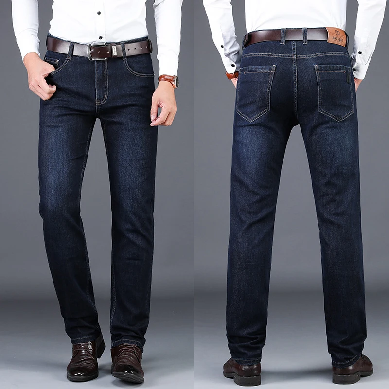 Jeans Men Business Casual Stretch Pants Straight Male Classic Cotton