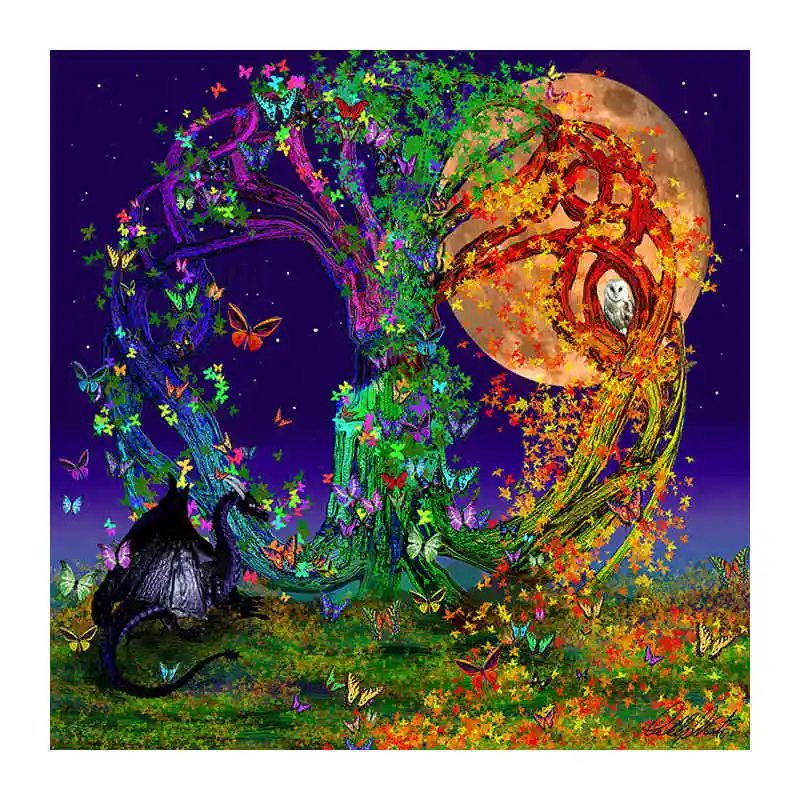 Tree Of Life With Owl And Dragon 
