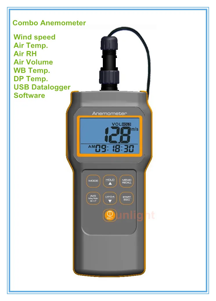 Multi function Anemometer Air Flow Meter Wind Speed Air Temp. RH Volume