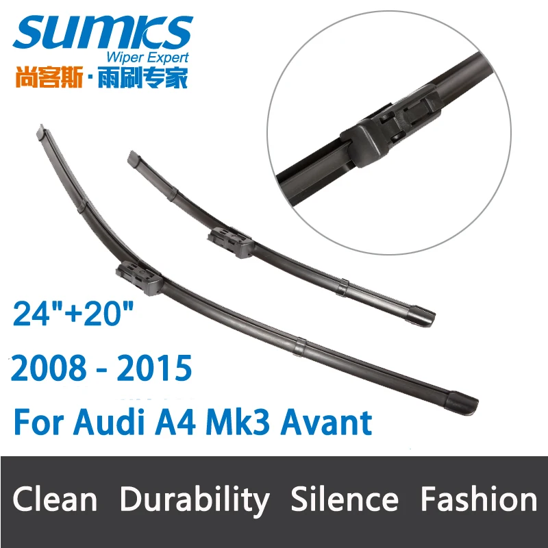 Wiper blades for Audi A4 Mk3 Avant ( 2008 2015 ) 24"+20" fit push