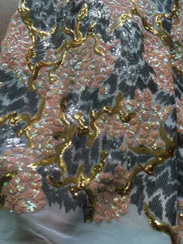 

5 Yards/Lot CiCi-4903 sequins Net lace fabric High Quality African Tulle Lace Fabric for party dress