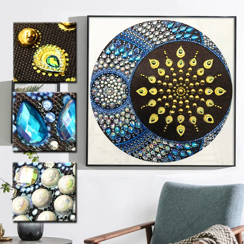 

RUBOS DIY 5D Diamond Mosaic Mandala Sun and Moon Diamond Embroidery Painting Multi Picture Rhinestones Glass Pearl Big Bead Sale
