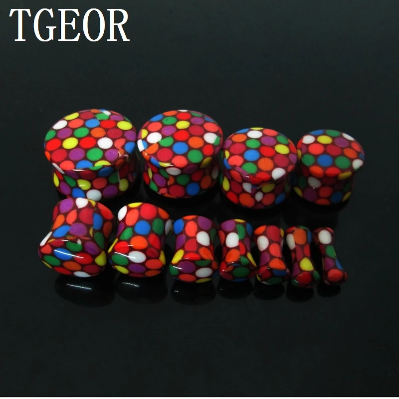 

free shipping ear expander 1pair mixed 11 gauges bubble pattern print acrylic saddle ear plug