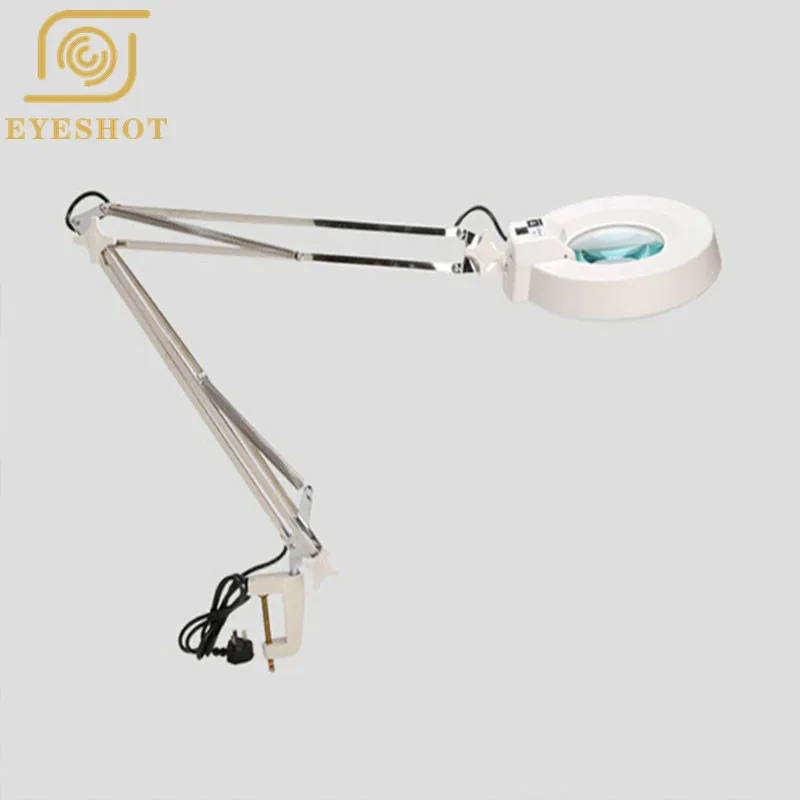 220V 10X Clip Big Magnifying Glass Lamp Magnifier Blue Glass Optical