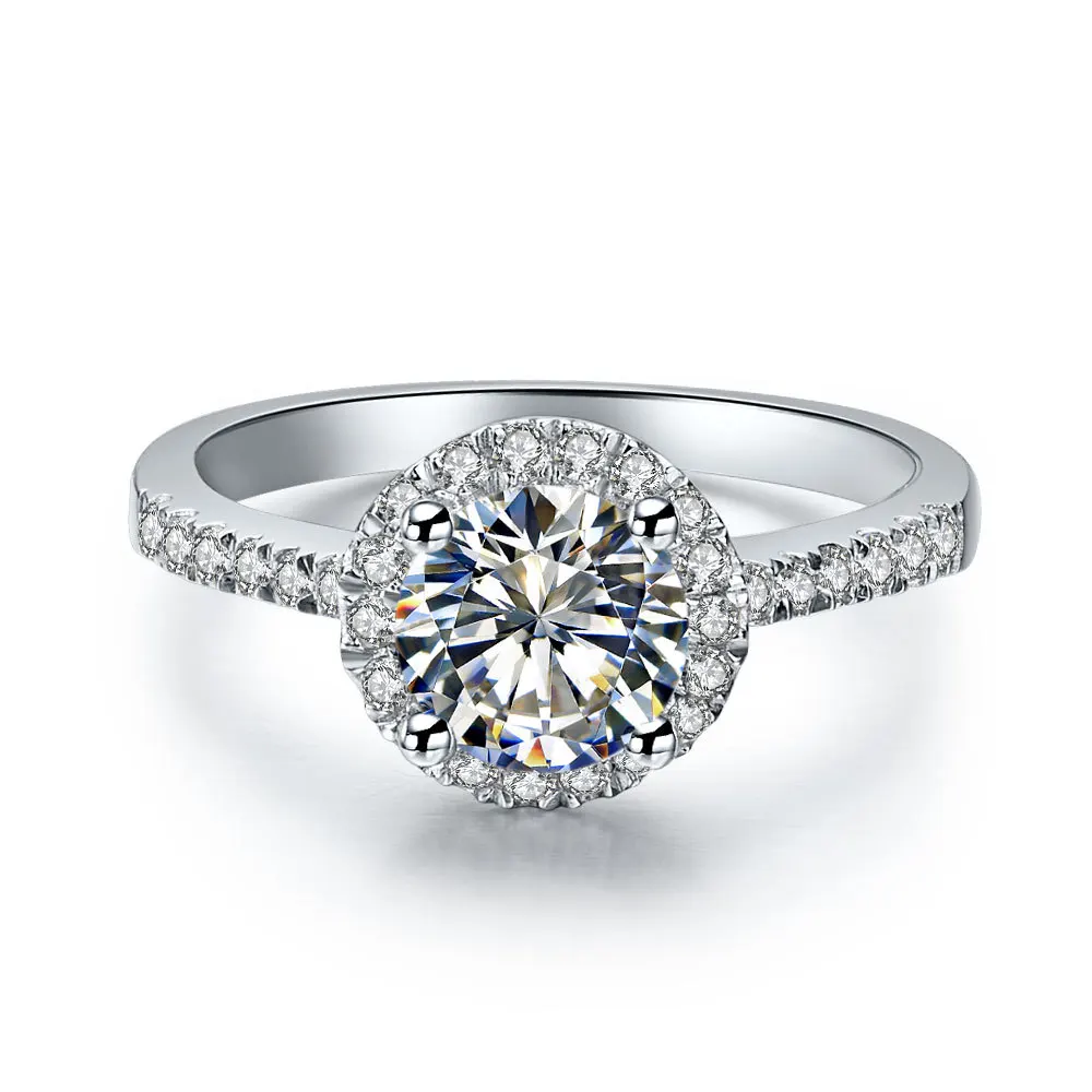 Test Positive Solid 18K White Gold AU750 Riing 1CT Moissanite Engagement Ring For Woman Girl Love Best Finger Jewelry With Box 3
