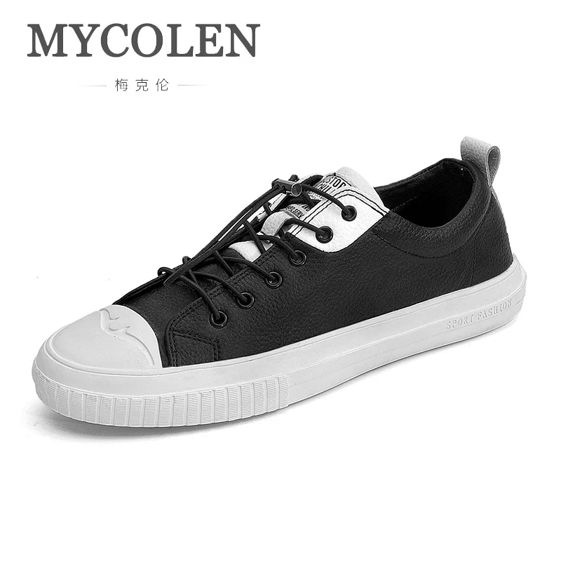 

MYCOLEN Leather Sneakers For Men Elastic Band Casual Shoes Luxury Fashion Men Lightweight Black White Men Shoes Sepatu Pria