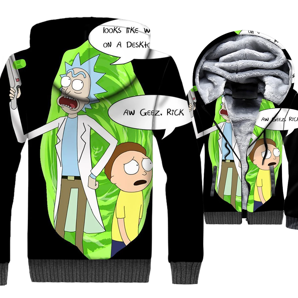 

Rick and Morty Jacket 3D Print Hoodie Men Cartoon Hooded Sweatshirt Winter Thick Fleece Zip up Coat Monsters Hip Hop Streetwear