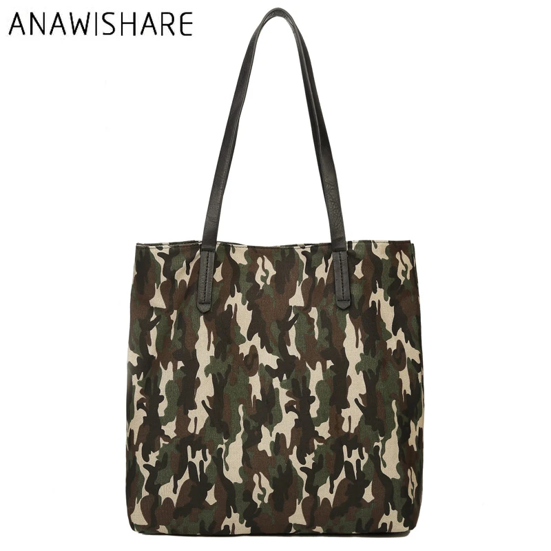 ANAWISHARE Women Canvas Handbags Large Shoulder Bags Camouflage Ladies