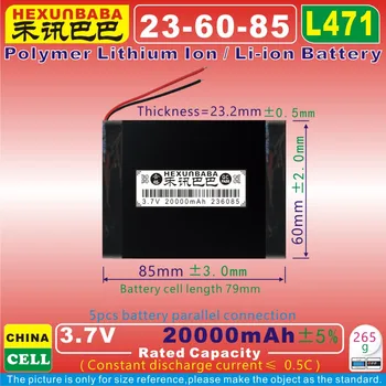 

[L471] 3.7V 20000mAh [236085] Polymer lithium ion / Li-ion battery for tablet pc,power bank;MP4;MP3