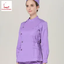 Костюм с длинными рукавами из полиэстера и хлопка для ручной стирки с воротником с отворотами, ободок для медсестры