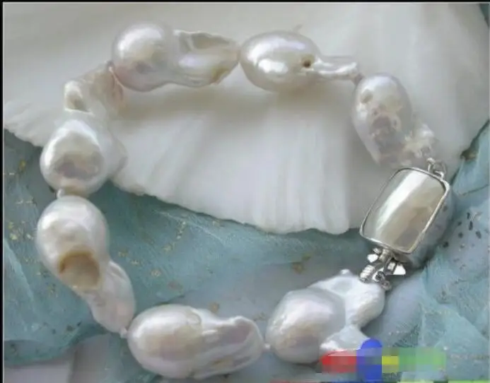 

Free shipping hot sale Women Bridal Wedding Jewelry >> 8" 22MM WHITE DRIP KESHI REBORN PEARL BRACELET MABE