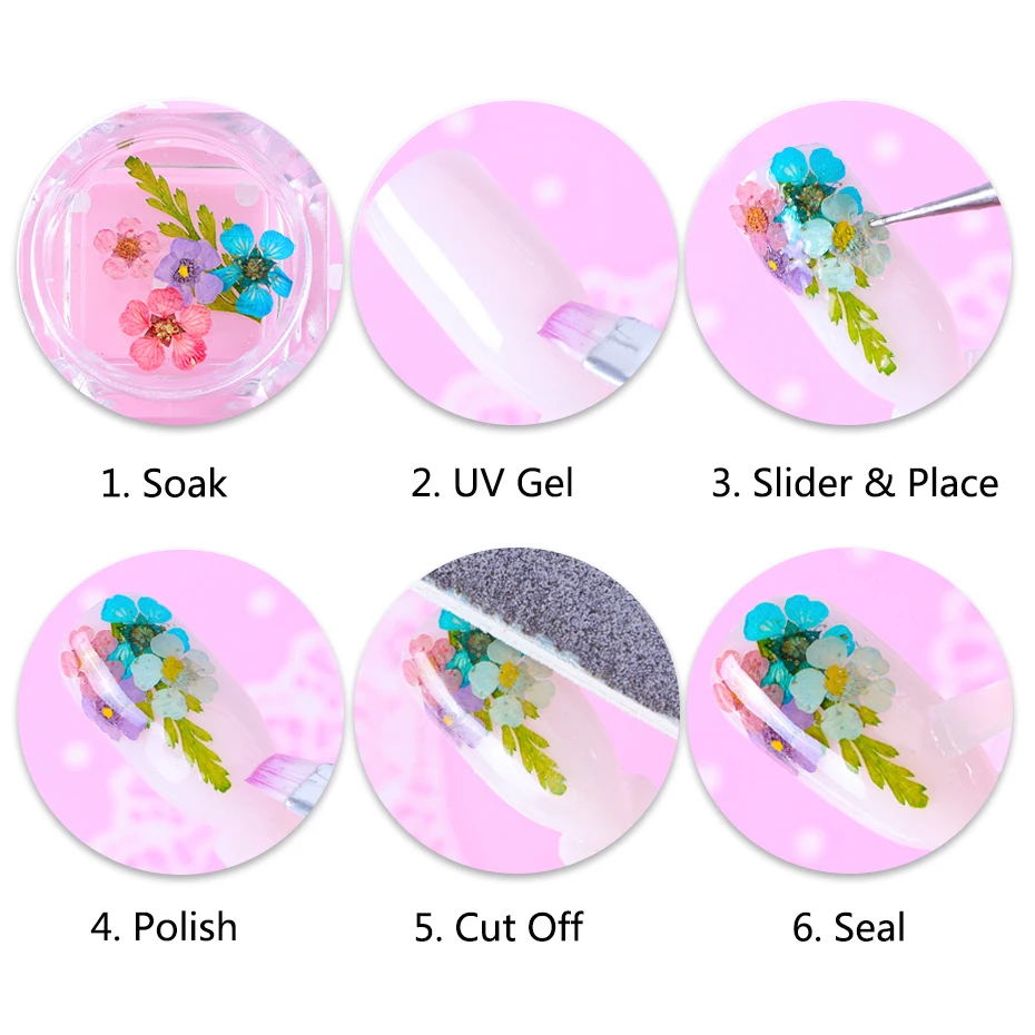 Dried Flowers Nail Art Decoration Summer 3D Nature Floral Petal Leaf UV Gel Polish Sticker Tips Accessory Manicure Design LA1500 (11)