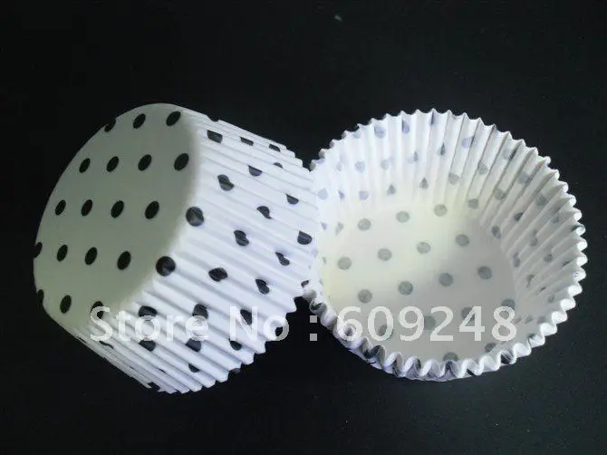 Buy Free Shipping Wholesale Black Polka Dot White Paper Cupcake Liners,Baking
