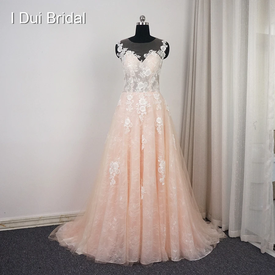 a line blush wedding dress
