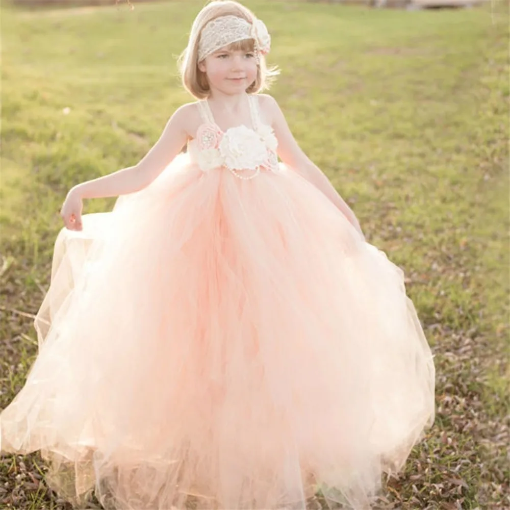 

Peach Flower Girls Tutu Dress Junior Princess Evening Dress Elegant Ball Gown Kids Dresses for Girls Birthday Wedding Vestidos