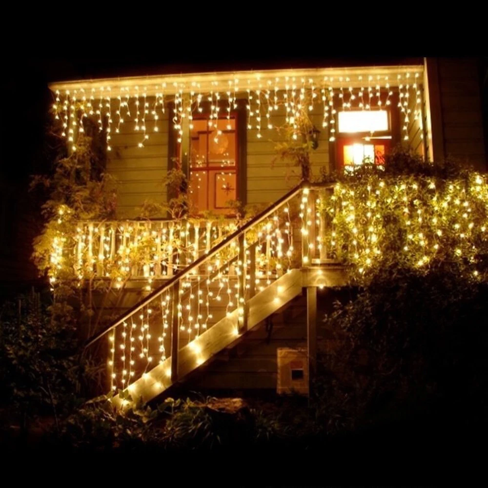 Us 12 59 10 Off Led Icicle Lights 216 Led Fairy String Lights Plug In Extendable Curtain Light String Christmas Lights For Bedroom Patio Party In