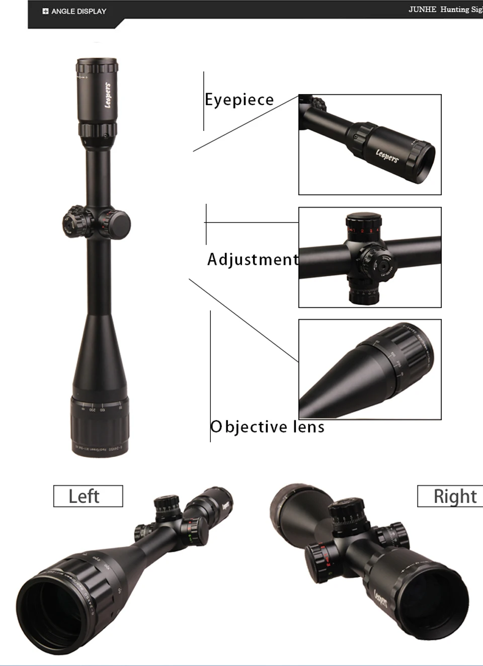 LEAPERS Jacht 6-24X50 Air рихткийкер Riflescope Verstelbare Rood en groene Dot Fiber Reticle Sight Tactische 11 мм/20 мм Rail