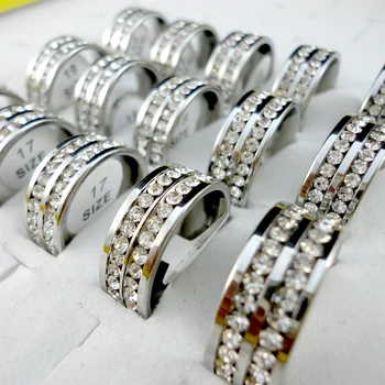 

10pcs Classic Women Engagement Anniversary Wedding Channel Setting Ring Cubic Zirconia Stainless Steel Rings Female Jewelry Q420