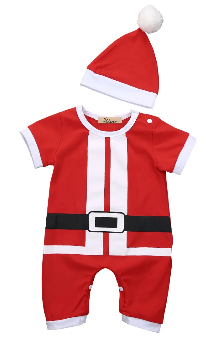 Red Baby Boys Girls Belt Outfits Xmas Santa Claus Romper Jumpsuit Short