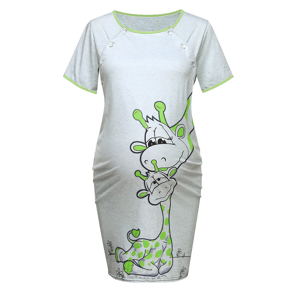 Платье для беременных; женская ночная рубашка с рисунком и короткими рукавами; хлопковая повседневная одежда для беременных; летнее платье для беременных; HOOLER - Цвет: Green