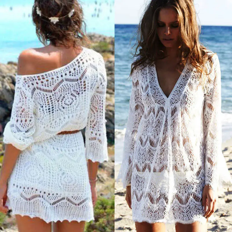 Women Lace Crochet Bathing Suit Bikini Swimwear Cover Up Beach Dress