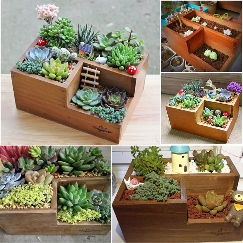 

Garden Plant Pot Decorative Vintage Succulent Wooden Boxes Crates interval Rectangle Table Flower Pot Gardening Device pots-W