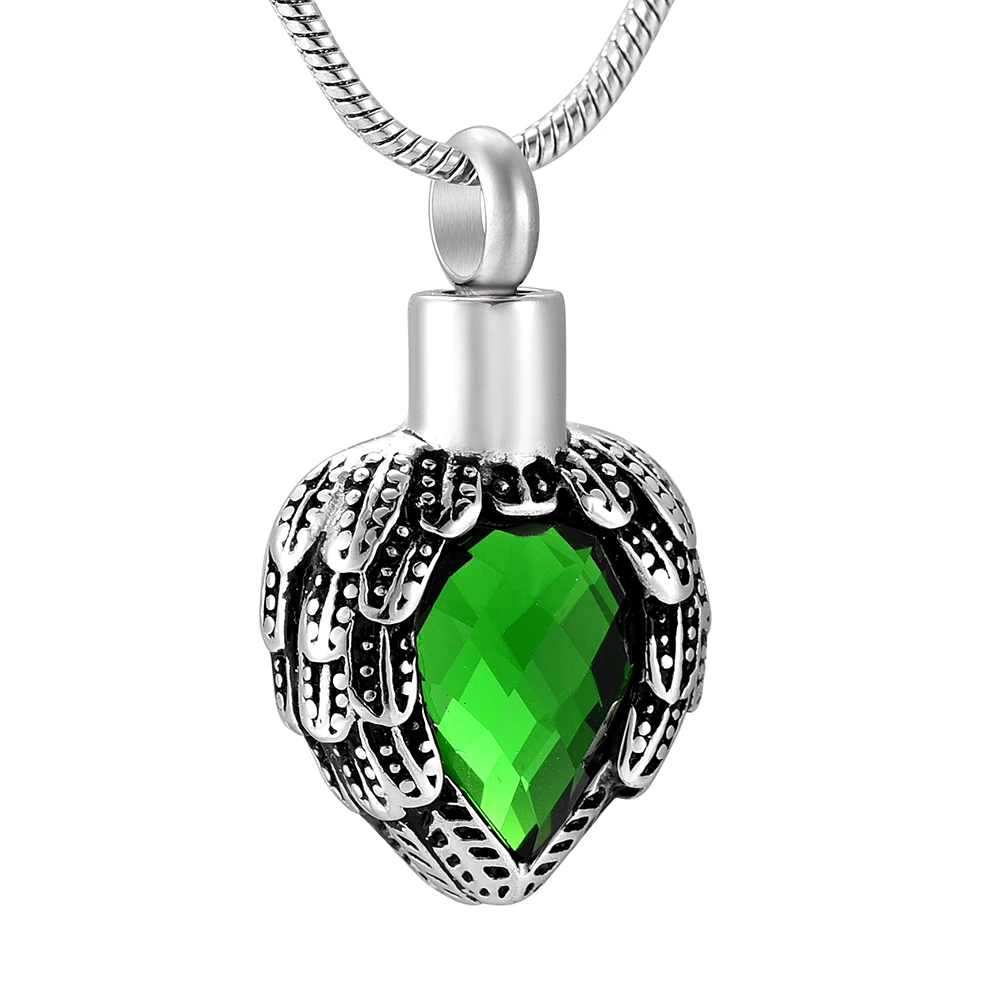Angel Wings Wrapped Around Clear Colored Stone Cremation Jewelry Necklace Angel Wings Wrapped Around Clear Colored Stone Cremation Jewelry Necklace
