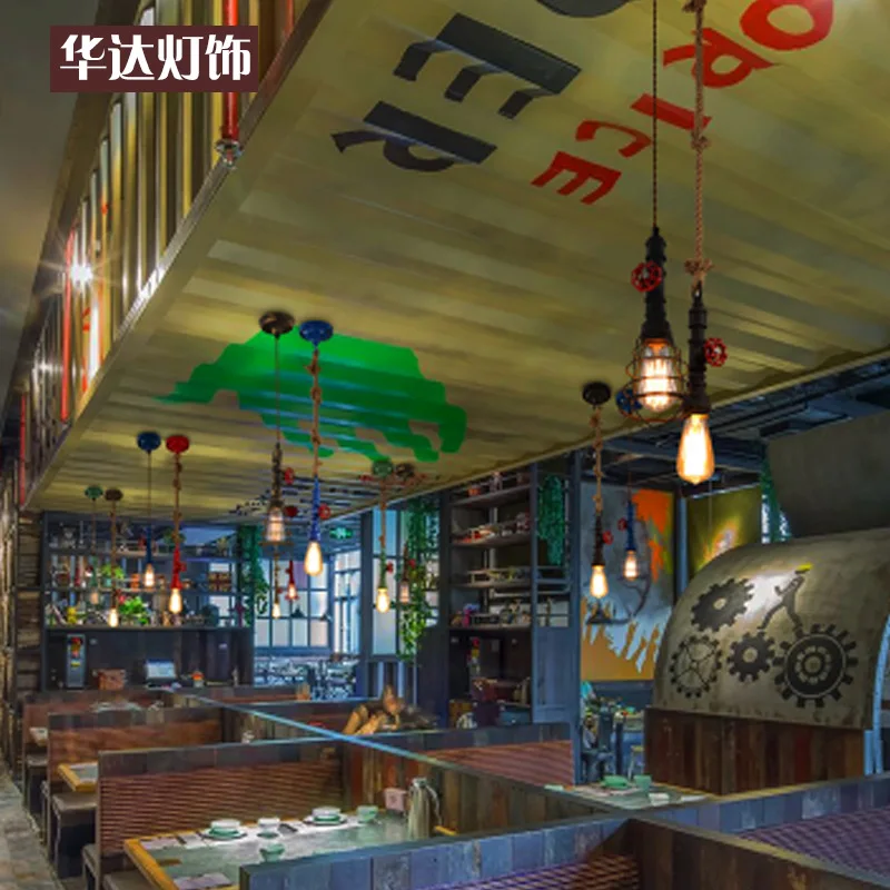 Baratos Individual americano retro desván industrial hierro colgante Luz comida sala de estar Barra de una sola cabeza cuerda de tubería colgante iluminación